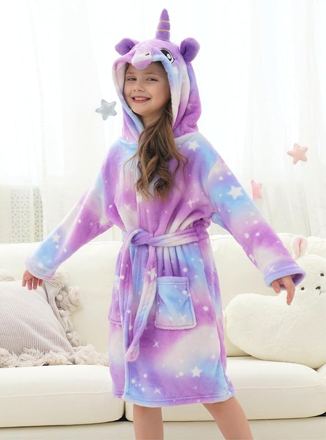 Doctor Unicorn Girls Fleece Hooded Robe Toddler Warm Fuzzy Bathrobe