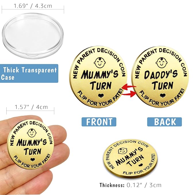 Fathers Day New Baby Gifts for Parents,Double-Sided Decision Coin Gift for New Mom & Dad,Funny Baby Shower Gifts for Couple,Gifts for Pregnant Women as Halloween Thanksgiving Christmas Gift，A-Gold