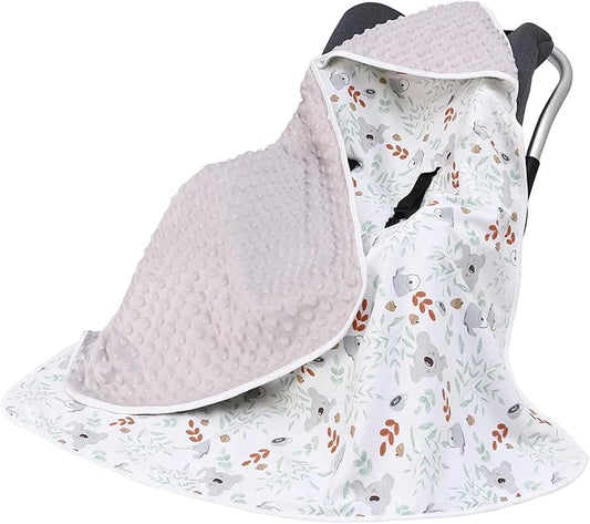 Miracle Baby Car Seat Blanket for Babies, Minky Dot Carseat Swaddle Blankets for Infants Newborn Boys and Girls (Koala)