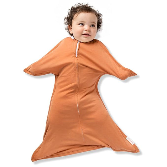 SleepingBaby Zipadee-Zip Transition Swaddle - Cozy Baby Swaddle Blanket with Zipper Convenience - Roomy Wearable Blanket for Easy Diaper Changes - Spice, Small (4-8 Month)