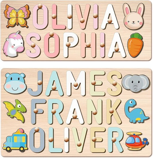 Name Puzzles for Toddlers 1-3, Personalized Wooden Name Puzzle, Custom Baby Birthday, Baby Montessori Learning Toys for 1-3 Year Old