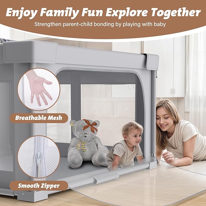 Joyibay Baby Playpen, 47x47 Foldable Playpen with Play Mat, Small Baby Playard, Baby Activity Play Fence Kids Baby Play pen for Babies Toddlers 1-3 Indoor Outdoor