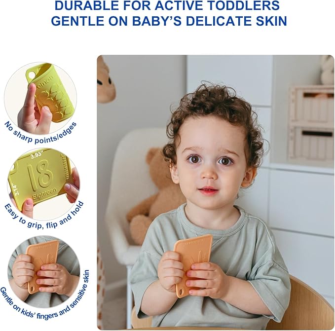 Sili123s Number Flash Cards, Non-Toxic Silicone Number Flash Cards for Toddlers 1-3, Montessori Sensory Fruits Counters Math Manipulatives Flashcards, Dishwasher Safe Baby Cards