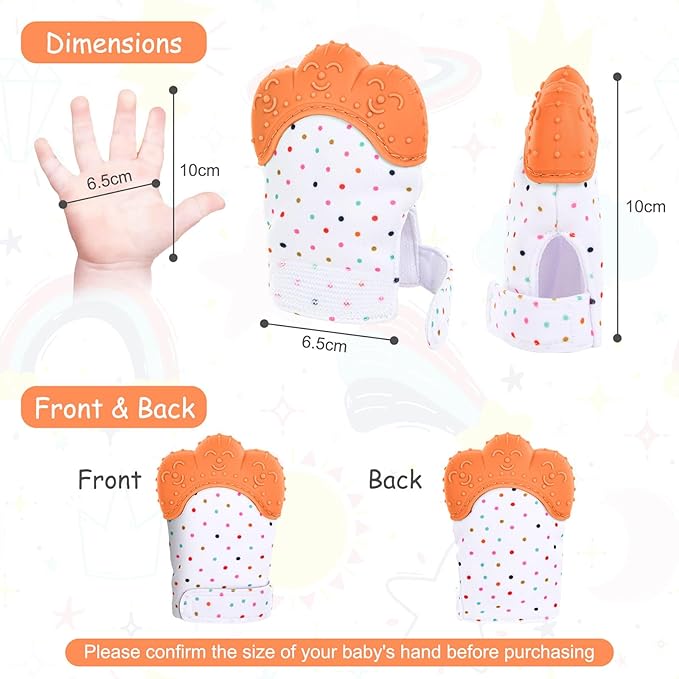 Vicloon Silicone Teething Mitt, 2Pcs Baby Teething Mitten, Baby Teething Toy with Adjustable Strap, Crinkle Sound and Textured, Baby Teething Mitten Self Soothing Baby Chew Toys for 0-6month Infants