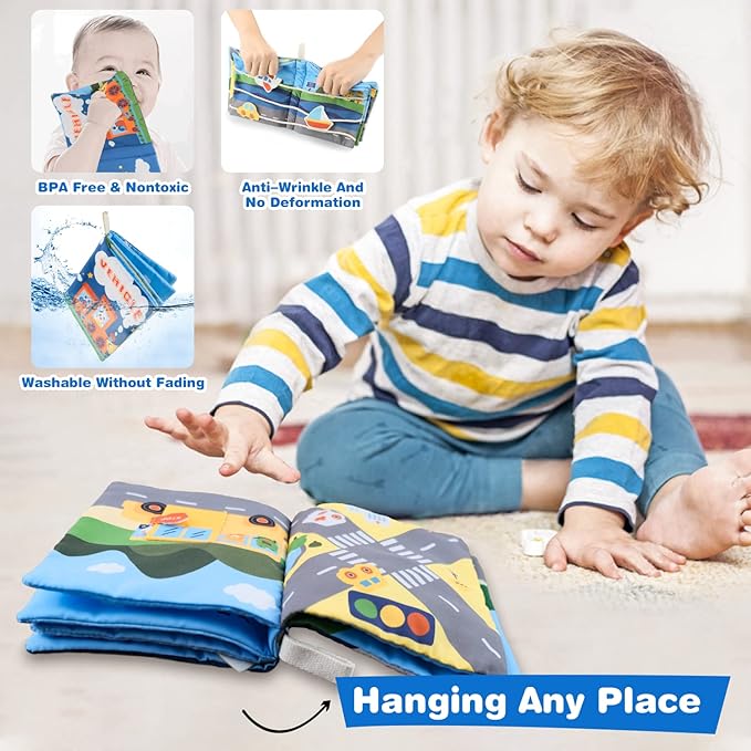 Richgv Baby Books Toys 6-12 Months, Baby Sensory Toys Activity Book Busy Book Learning Toys Travel Toys Soft Cloth Baby Books Touch and Feel Crinkle Book Infant Stroller Toys