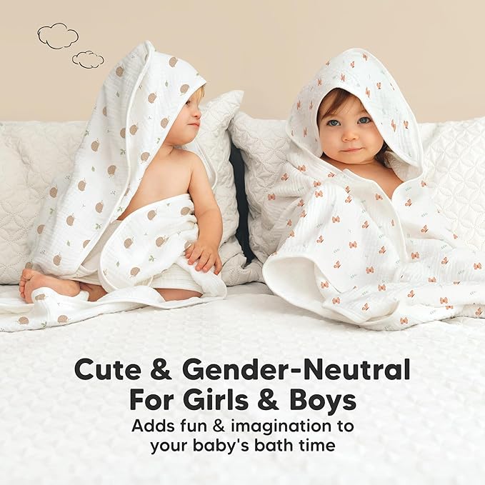 KeaBabies Muslin Baby Bath Towels with Hood for Girls, Boys, Large Organic Cotton Hooded Baby Towels for Newborns, Toddlers, Infant, Kids, Soft Absorbent Newborn Bath Essentials Gift Set (Monarch)