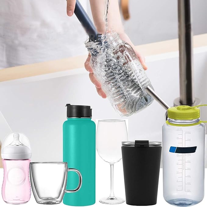 5-Pack Water Bottle Cleaner Brush Kit for Stanley,Cleaning Large Capacity Water Bottles,Cup Lid and Straw Brush,Bottle Brush Cleaning Set for Tumbler Cup,Sports Water Bottle,Baby Bottles-Green(1st)