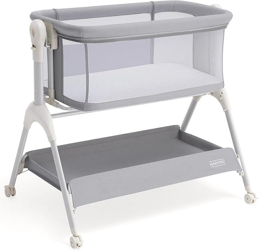 HARPPA Cuddly Rocking Bedside Bassinet for Baby, 3 in 1 Baby Bassinet with Wheels, Breathable Mesh, Adjustable Height Bedside Sleeper for Newborns, Grey