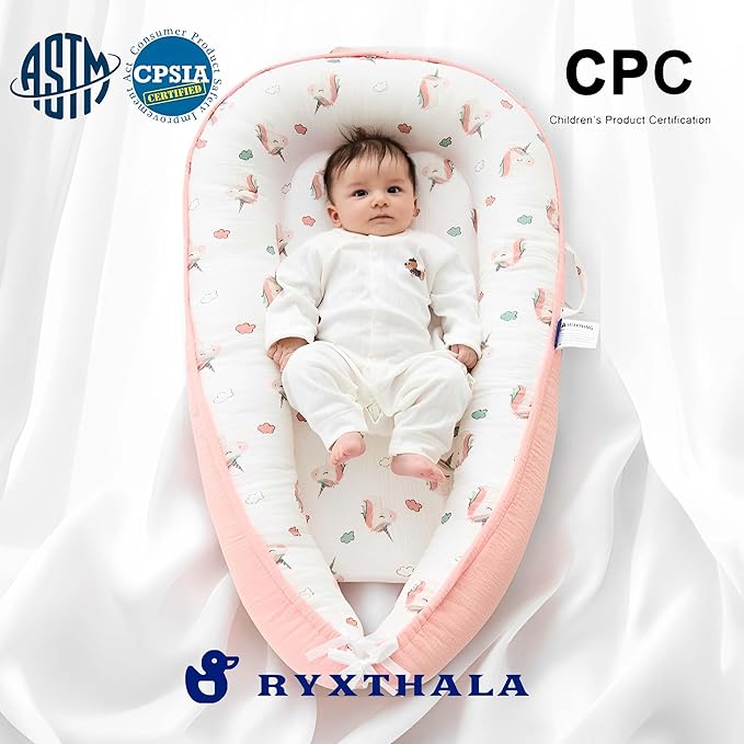 Premium Muslin Baby Lounger - Foldable, Adjustable & Breathable Infant Seat for 0-24 Months, Portable Travel Design with Mesh Liner, Soft & Cozy for Home & On-The-Go