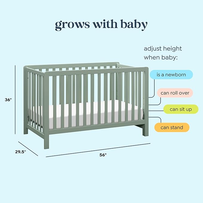 Carter's by DaVinci Colby 4-in-1 Baby Crib Convertible to Toddler Bed, Daybed, Full-Size Bed - Durable - GREENGUARD Gold Certified - 4 Adjustable Heights, Conversion Kit Sold Separately - Light Sage