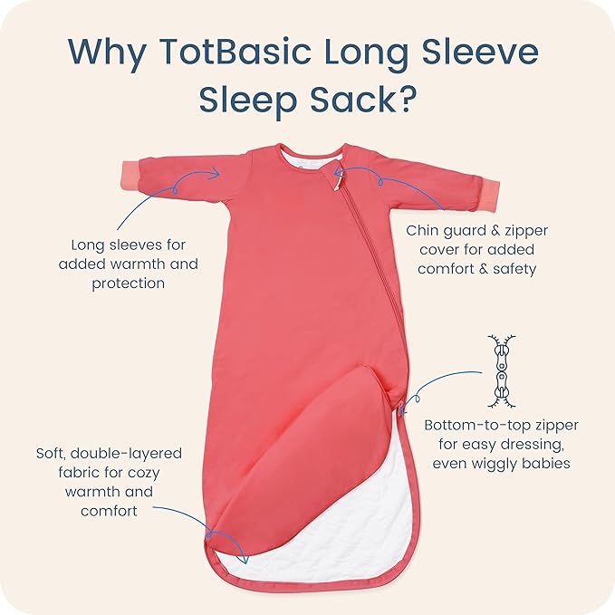 Baby Sleep Sack Long Sleeve Wearable Blanket 1.0 TOG, Premium Soft Infants Sleeping Bags with 2-way Zippers