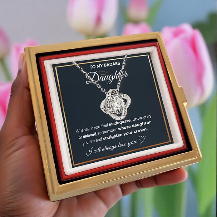 To My Beautiful Daughter Necklace from Mom & Dad | Cubic Zirconia Pendant with Heartfelt Message Card & Gift Box | Daughter Birthday, Graduation, Christmas Jewelry Gift from Parents