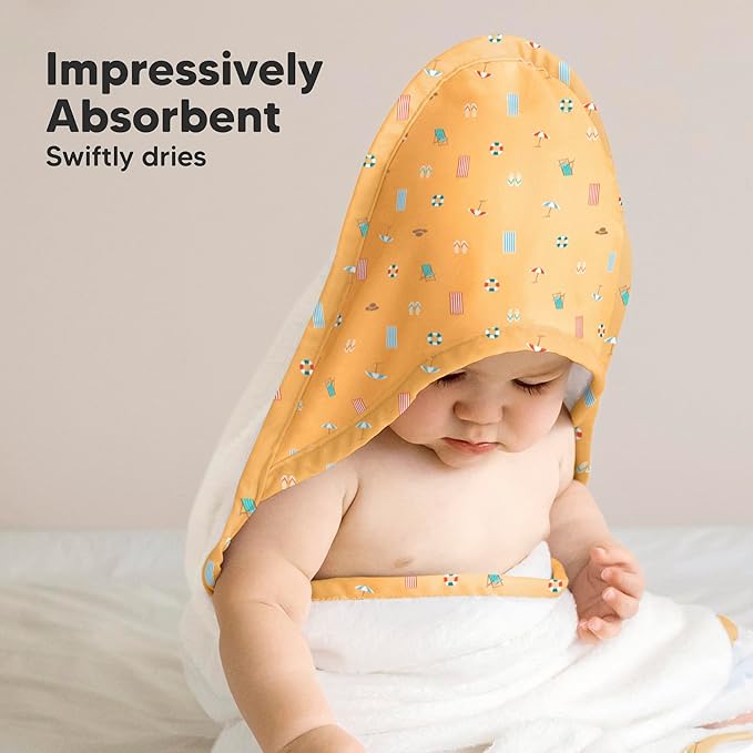 KeaBabies Hooded Baby Towel for Newborn - Viscose Derived from Bamboo Large Baby Bath Towels with Hood for Boys, Girls, Toddler, Extra Absorbent & Soft Newborn Bath Essentials (Beach Day)