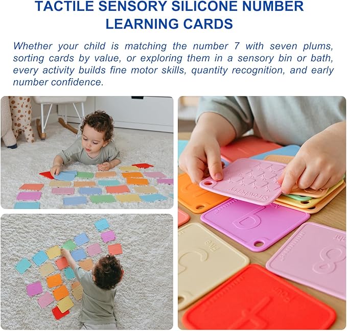 Sili123s Number Flash Cards, Non-Toxic Silicone Number Flash Cards for Toddlers 1-3, Montessori Sensory Fruits Counters Math Manipulatives Flashcards, Dishwasher Safe Baby Cards
