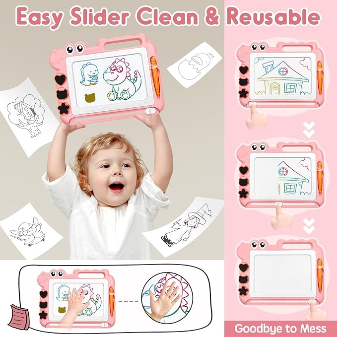 AiTuiTui Magnetic Drawing Board Toddler Toys with Legs for 2 3 Year Old Girls Boys, Sketch Writing Doodle Pad Age 2-4 Travel Games, Educational Learning Kids Toys for Toddlers Birthday (Pink)