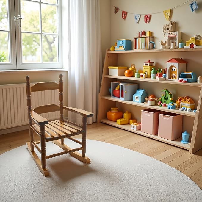 Child Rocking Chair for 3-6 Small Baby Kids Wooden Outdoor Furniture Indoor Living Room Lounge Bedroom Porch Patio Outside Brown