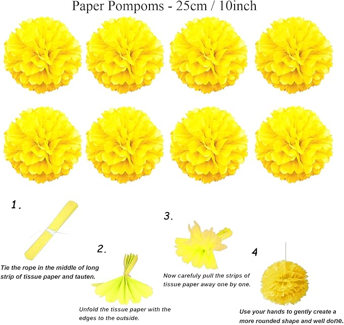 ZERODECO Party Decoration, 21 Pcs Yellow Hanging Paper Fans Pom Poms Flowers, Garlands String Polka Dot and Triangle Bunting Flags for Minnie Mouse Birthday Parties Baby Showers Wedding