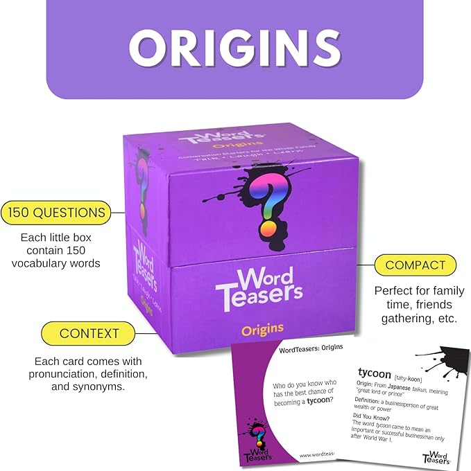 WORD TEASERS Origins - Vocabulary Game for Kids 10+ - Fun Family Conversation Starters - Literacy Game & Vocabulary Builder for Middle School - 150 Flash Cards