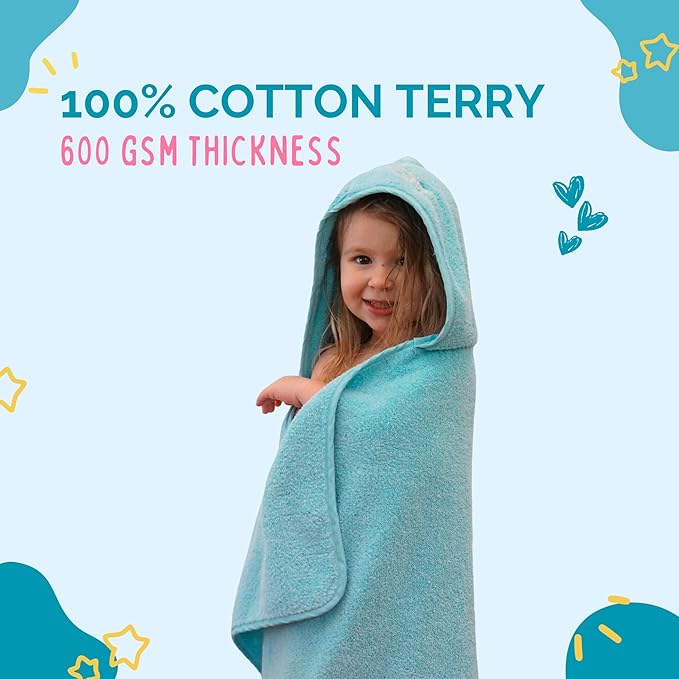 Princess Baby Bath Towel [Ice Blue] Hooded Toddler Towels For Girls Up to 10 Years - Oversized Baby Towels With Super Absorbent 100% Cotton - Soft and Cozy Beach Towel - Full Coverage Kids Bath towel