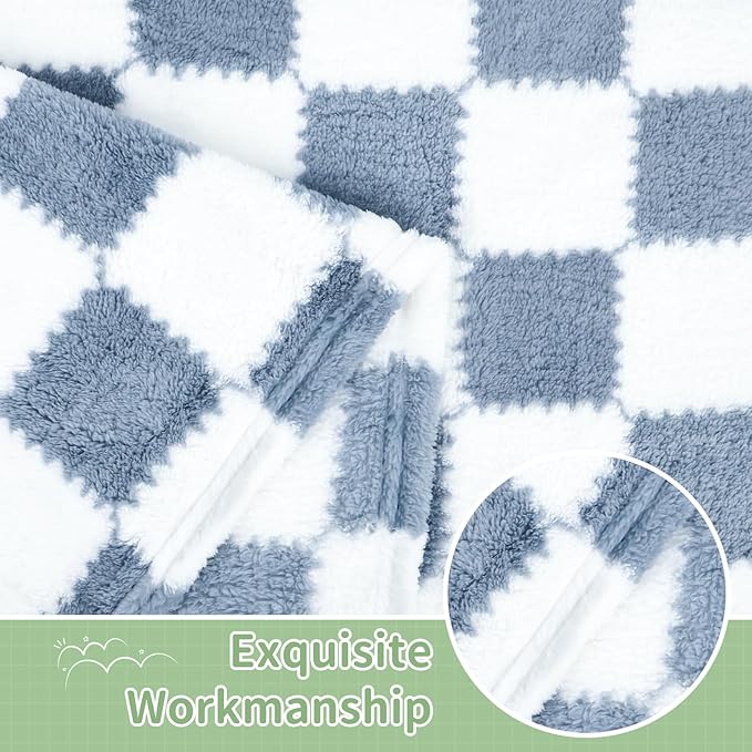 Checkered Baby Blanket for Boys, 2 Pack Soft Baby Boy Blankets, Small 28 x 40 inches Toddler Fleece Blanket, Essentials Crib Stroller Items, Newborn Gift (Blue)