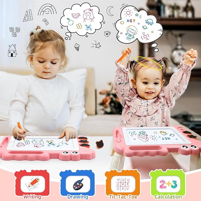 AiTuiTui Magnetic Drawing Board Toddler Toys with Legs for 2 3 Year Old Girls Boys, Sketch Writing Doodle Pad Age 2-4 Travel Games, Educational Learning Kids Toys for Toddlers Birthday (Pink)
