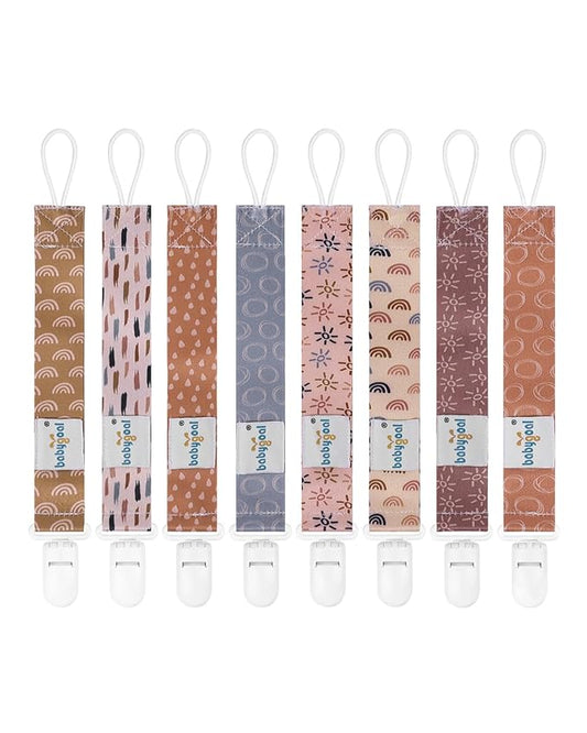 Babygoal Pacifier Clips 8 Pack, Pacifier Holder Clips for Baby Boys and Girls Fits for Most Pacifier, Binkie Styles & Baby Teethers & Toys and Gift-Neutral Color 8PB25