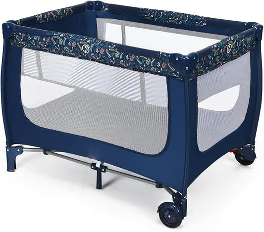 HONEY JOY Pack and Play, Foldable Baby Playard with Bassinet, Lightweight Installation-Free Travel Baby Crib from Newborn to Toddlers, Portable Nursery Center w/Lockable Wheels & Carry Bag(Blue)