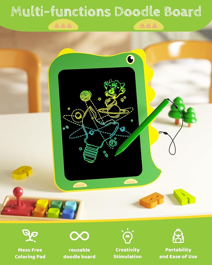 TEKFUN Toddler Boy Toys, LCD Writing Tablet for Kids, Doodle Board Dinosaur Toys, Travel Essentials Toys for 3 4 5 6 Year Old Boys Girls, Easter Birthday Christmas Gifts (8.5inch Green)