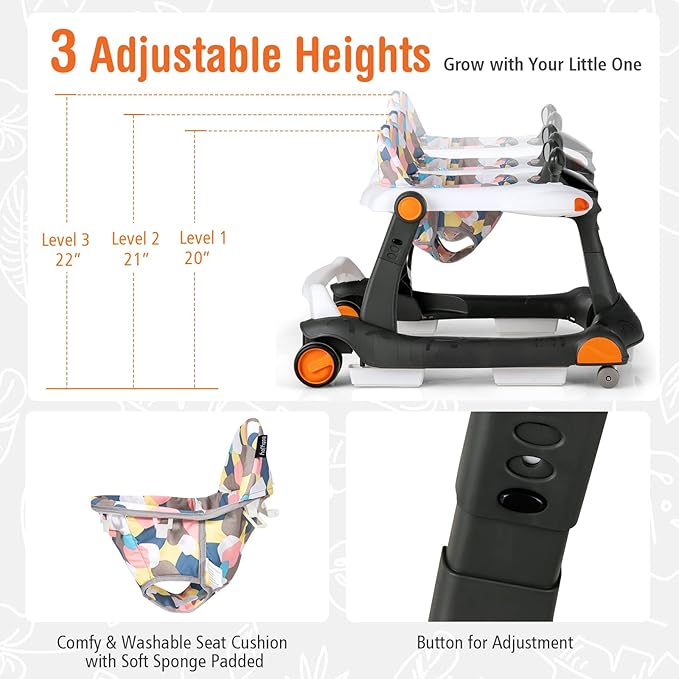 BABY JOY 2 in 1 Baby Walker, Foldable Activity Walker with Adjustable Height & Speed, Music, Lights, Mirrors, Padded Seat Cushion, Activity Baby Push Walker for Toddler Boys Girls, Ages 6-18 Months