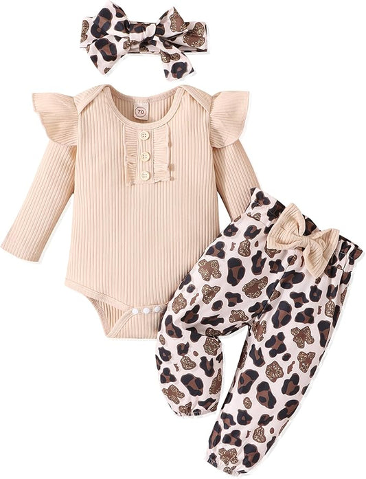 Baby Girl Clothes Newborn Infant Outfits Ruffle Romper+ Floral Pants + Cute Headband Sets for Girls