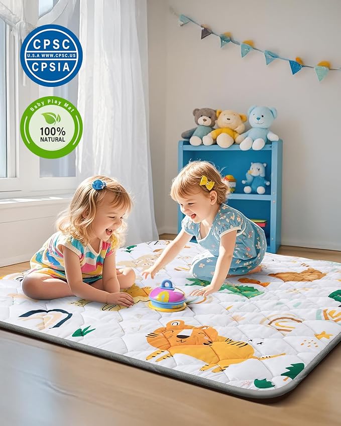 Baby Play Mat 71"x59", Non-Slip Baby Mat for Floor, Soft Thicker Playpen Mat, Portable Playmat, Crawling Mat for Babies, Toddlers & Infants to Play and Learn（Animal）