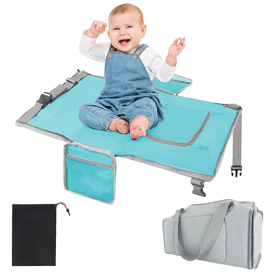 Toddler Airplane Bed & Travel Bag 2 in 1, Portable Airplane Seat Extender for Kids, Adjustable Footrest Baby Airplane Travel Essentials, Carry On Gym Weekender Bag for Mommy (Blue)
