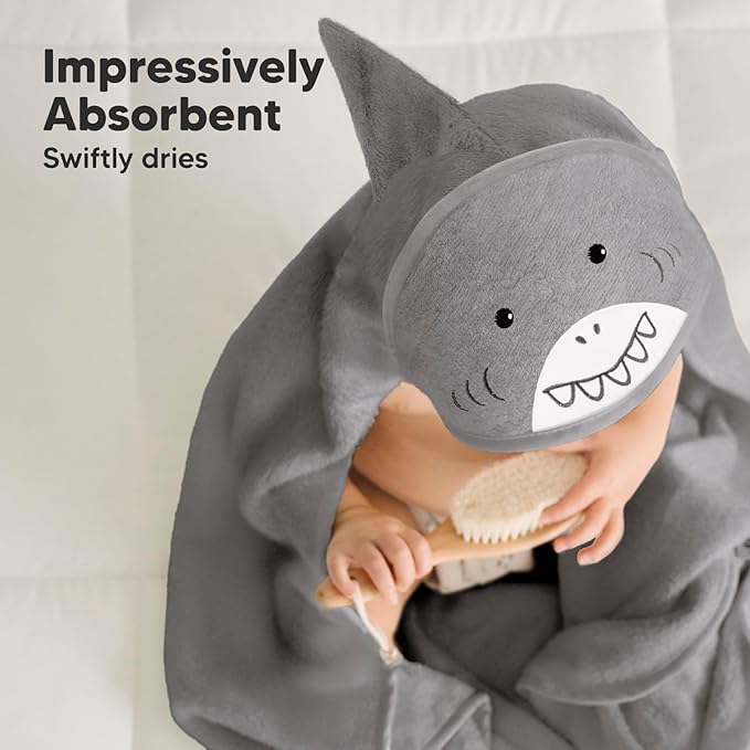 KeaBabies Hooded Baby Towel for Newborn - Viscose Derived from Bamboo Large Baby Bath Towels with Hood for Boys, Girls, Toddler, Extra Absorbent & Soft Newborn Bath Essentials (Shark)