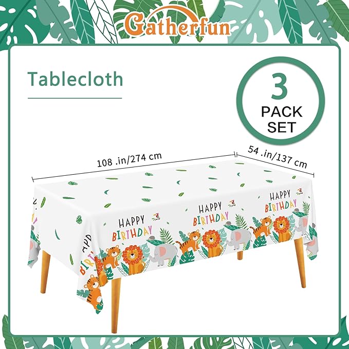 Safari Theme Party Supplies Disposable Tablecloth Plastic Waterproof Table Cover for Jungle Safari Birthday Party Decorations, 3 Pack 54X108inch