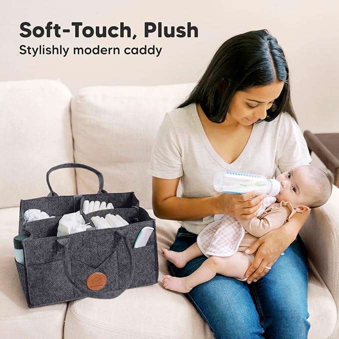 KeaBabies Baby Diaper Caddy Organizer with Handle - Portable Baby Organizers and Storage for Nursery, Changing Table, Large Travel Car Caddy, Girls, Boys Shower Gift Basket, New Mom Gifts(Mystic Gray)