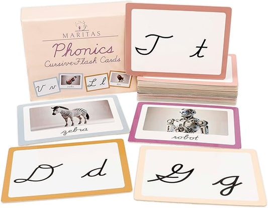 Phonics Cursive Alphabet Flash Cards by Maritas - Durable, Thick & Vibrant - A Must-Have for Preschool, Homeschool & Classroom Learning -Ages 3+