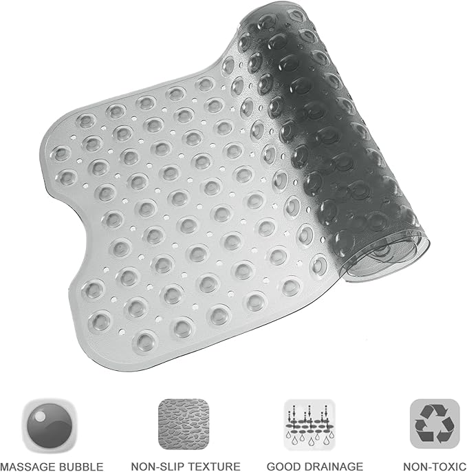 Linoows Bathtub and Shower Mats, Extra Long Non-Slip Bath Tub Mat 39 x 16 Inch, Machine Washable Bathmat with Suction Cups & Drain Holes for Bathroom Floor, Clear Grey