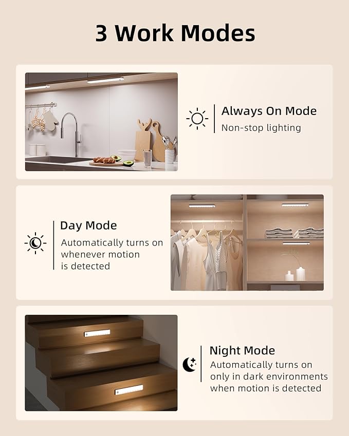 EZVALO 62 LED Under Cabinet Lighting with Charging Station, Rechargeable Motion Sensor Lights, 3 Color Temps, Dimmable Wireless Closet Lights w/Remote for Kitchen, Wardrobe, Pantry- 3 Pack
