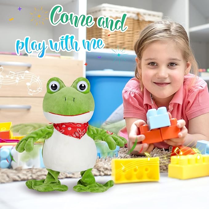 Houwsbaby 12” Green Frog Toy Croaking Frog Musical Stuffed Animal Frolick Froggy Shaking and Waving Electronic Interactive Animate Plush Toy Birthday Holiday Present