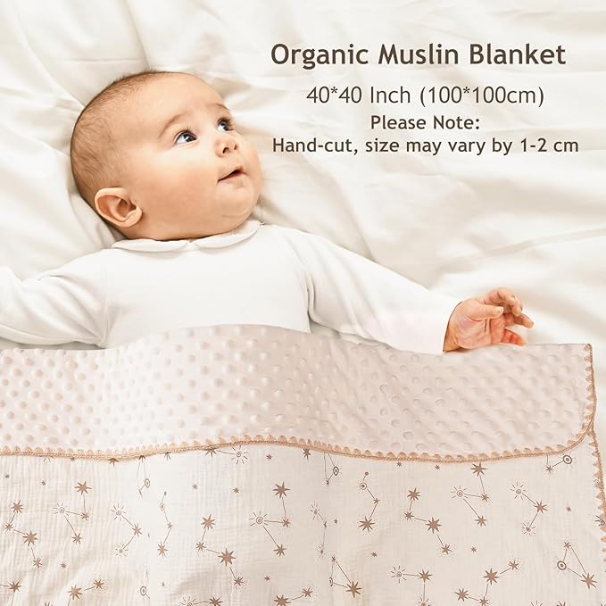 Baby Blanket with Dotted Double Layers Muslin Soft Swaddle Blanket Cotton Neutral Receiving Blankets for Toddler Baby Quilt Throw Blanket Bed Throw Blanket for Newborn Unisex 40x40 Inch-Constellation