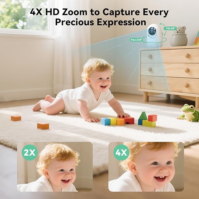 Video Baby Monitor with Camera and Audio,5'' IPS Screen,720P HD,App,Remote Pan/Tilt/Zoom Camera,Lullabies,Feeding Remind,HD Night Vision, VOX,2-Way Talk,Triple Security,1500ft Long Range