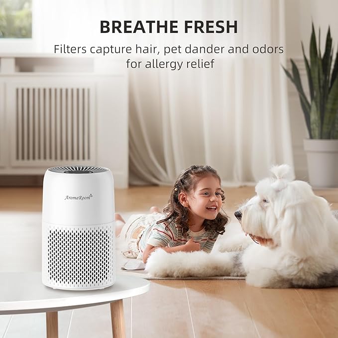 AromaRoom 2 Pack Air Purifiers for Bedroom, H13 HEPA Air Purifier for Home with Aromatherapy, Portable Air Cleaner for Smoke, Allergies, Pet Hair Dander, Odor, Dust, RGB Night Light, AP100-C (White)