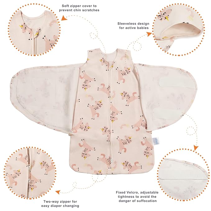 Swaddle-Blanket Baby Girl & Boy Swaddles Newborn Infant Transition 100% Cotton Wrap Blankets, 3-Way Adjustable Wearable Blanket, TOG 1.0 (Happy Unicorn, 3-6 Month)