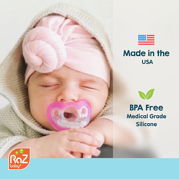 RaZbaby Jollypop Pacifier for Newborns & Up, USA Made, Natural Shaped Orthodontic Binky, Lovingly Shared in NICUs & Hospitals Worldwide, Medical-Grade 100% BPA-Free - 0-3 Months, 3 Pack - Variety
