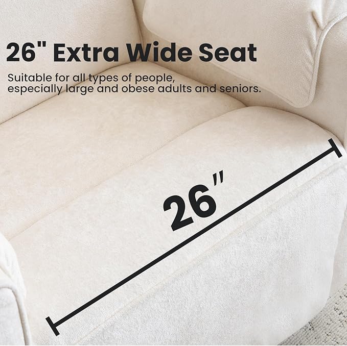 Oversized Power Recliner Chair Swivel Glider with Adjustable Headrest, Swivel Rocking Recliner Chair for Adults, 26" Extra Wide Glider Nursery Chair with Overstuffed Armrest, USB Ports, Cream