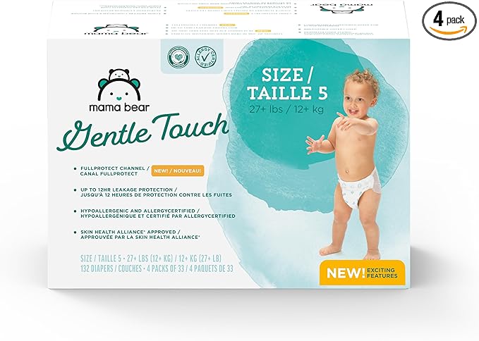 Amazon Brand - Mama Bear Gentle Touch Diapers, Size 5, 132 Count (4 packs of 33)