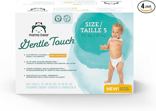 Amazon Brand - Mama Bear Gentle Touch Diapers, Size 5, 132 Count (4 packs of 33)