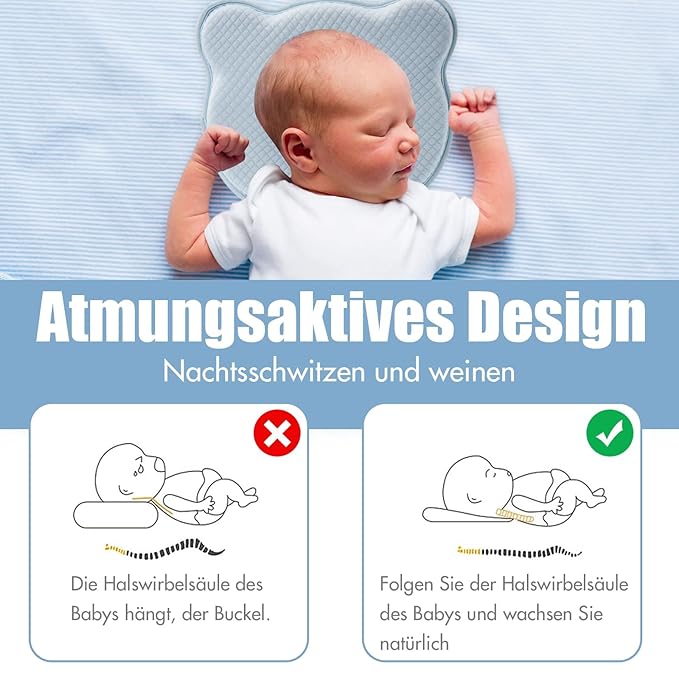 Memory Foam Baby Travel Pillow,Portable Cute Cartoon Bear Soft and Cozy Pillow, Breathable Bedding Set for Infants for Small Boys and Girls Prevent Flat Head