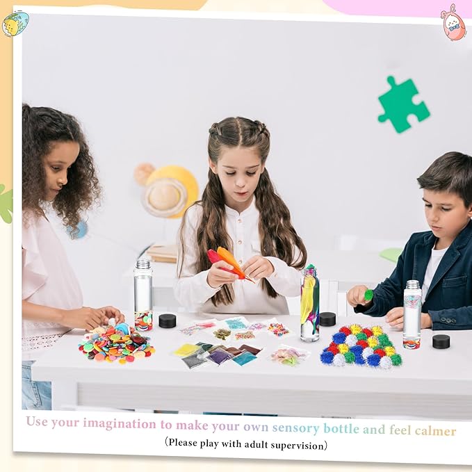 12 Pcs Sensory Bottles Kits for Kids 400 ml Plastic Bottles with Lids Glitter Sequins Accessories Seasons Containers for Relieving Toddlers 1-3 Kids Calm Down Anxiety Disturbed