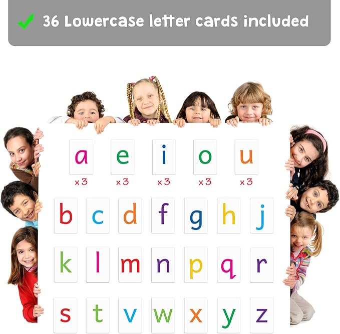 Magnetic Big Alphabet ABC Flash Cards - 36 Sturdy Lowercase Large Letters(3 Sets of Vowels) - for Classroom Teachers, Homeschool, ESL, Kids and Adults